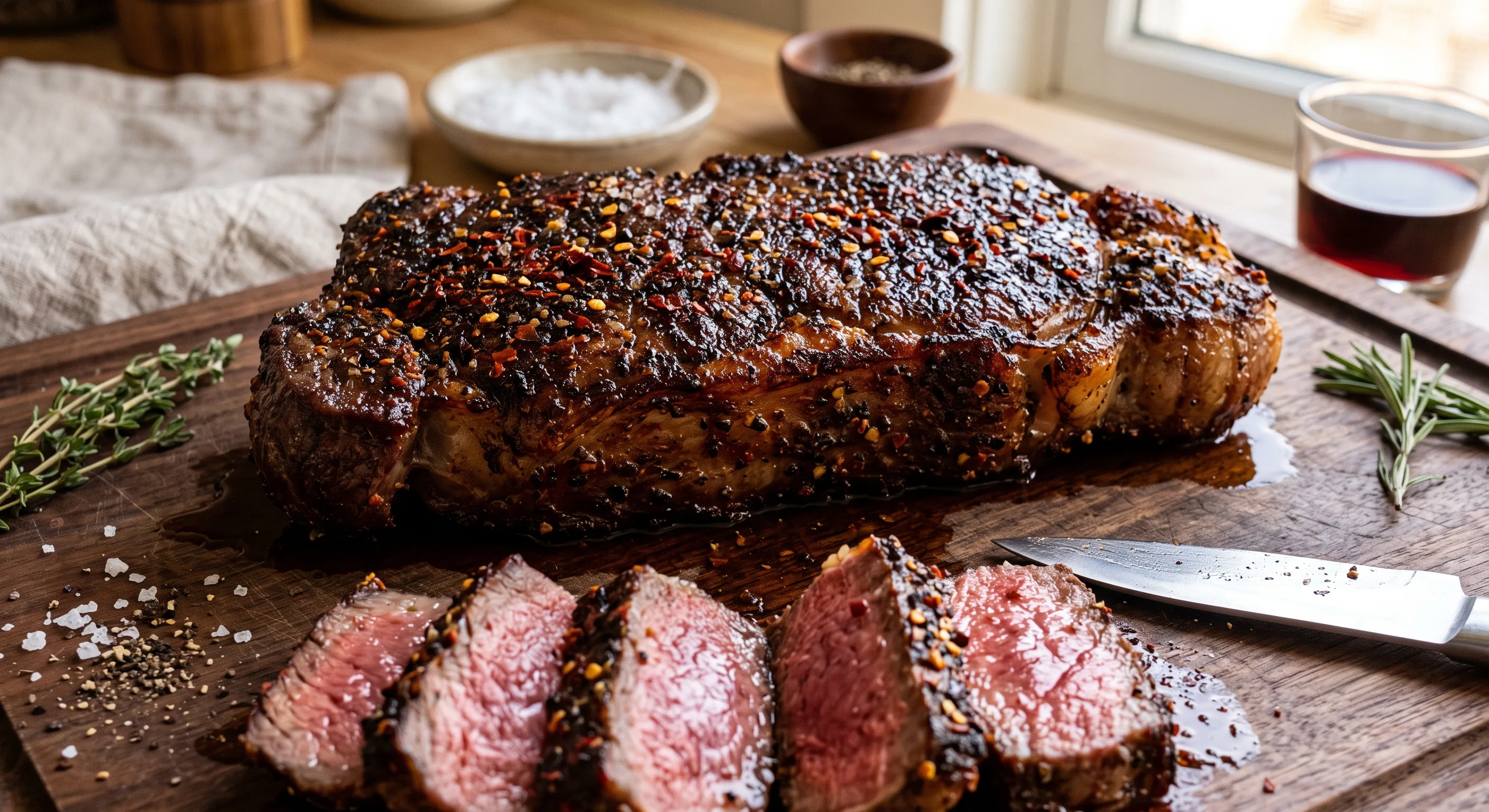 Triple Pepper Crusted New York Strip Steak